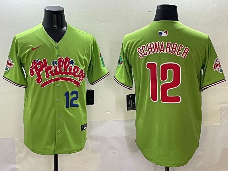 Men Philadelphia Phillies #12 Schwarber Green Five generations Joint Name 2025 Nike MLB Jersey style 2